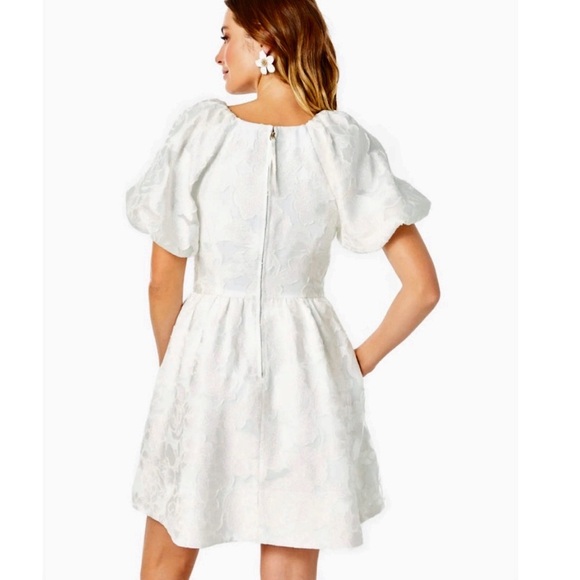 Lilly Pulitzer Knoxlie Dress Resort White Organza Bloom Jacquard 8 - Picture 3 of 4